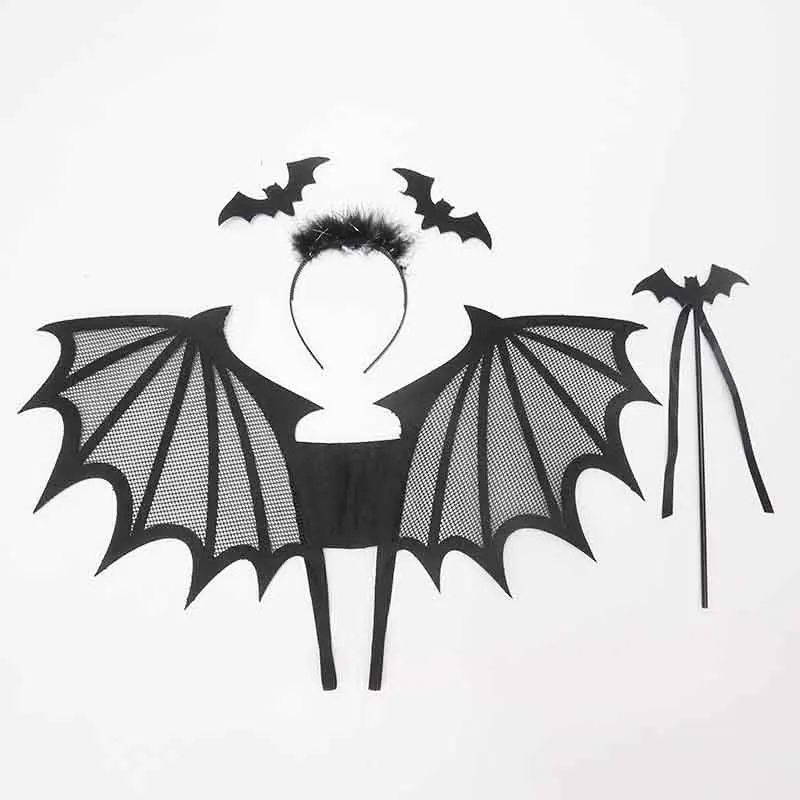 Ala de murciélago de Halloween, ala de araña negra para niños, juguetes para niñas, decoración de fiesta de vacaciones, vestido de Halloween, juego de alas con tocado