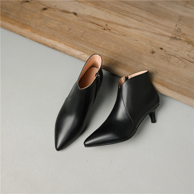 Insicre Full Genuine Leather Pointed Toe Low Thin Heels Black Women Ankle Boots 2024 Classics Autumn Shoes Zipper