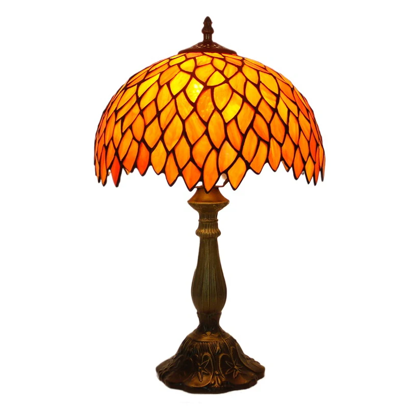 12inch 30cm Orange Leaves Stained Glass Tiffany Lampshade Pastoral Bedside Table Lamp Lamparas De Mesa Desk Light