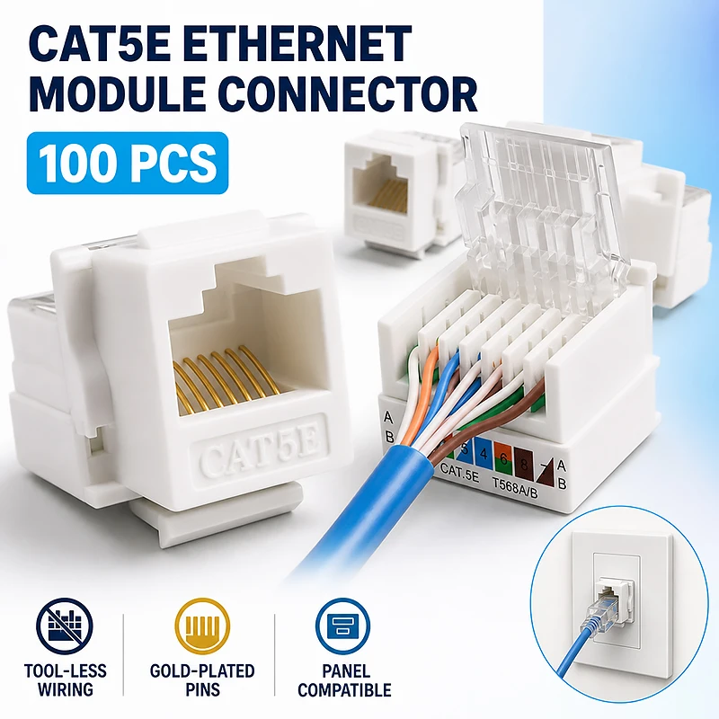 100PCS Tool-Less Cat5e Keystone Jack Ethernet Module Connector No Crimp Network LAN Cable Adapter Wall Socket Internet Keystone