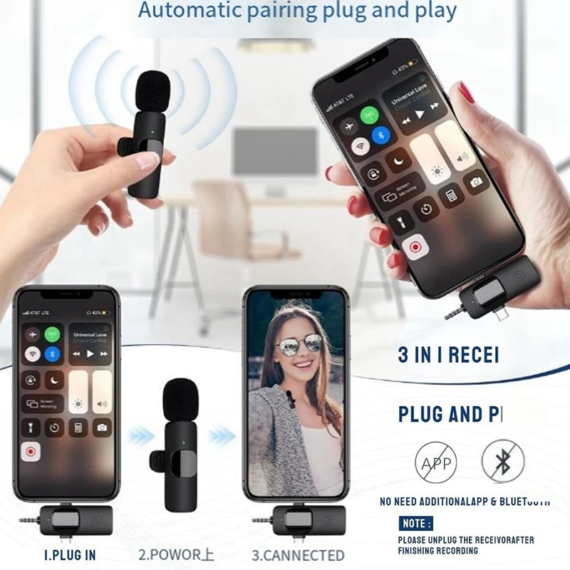 3-In-1 ไมโครโฟนไร้สายLavalierสําหรับโทรศัพท์มือถือกล้องคอมพิวเตอร์วิทยุลดเสียงรบกวนมินิไมโครโฟนอะไหล่ 2 ถึง 1