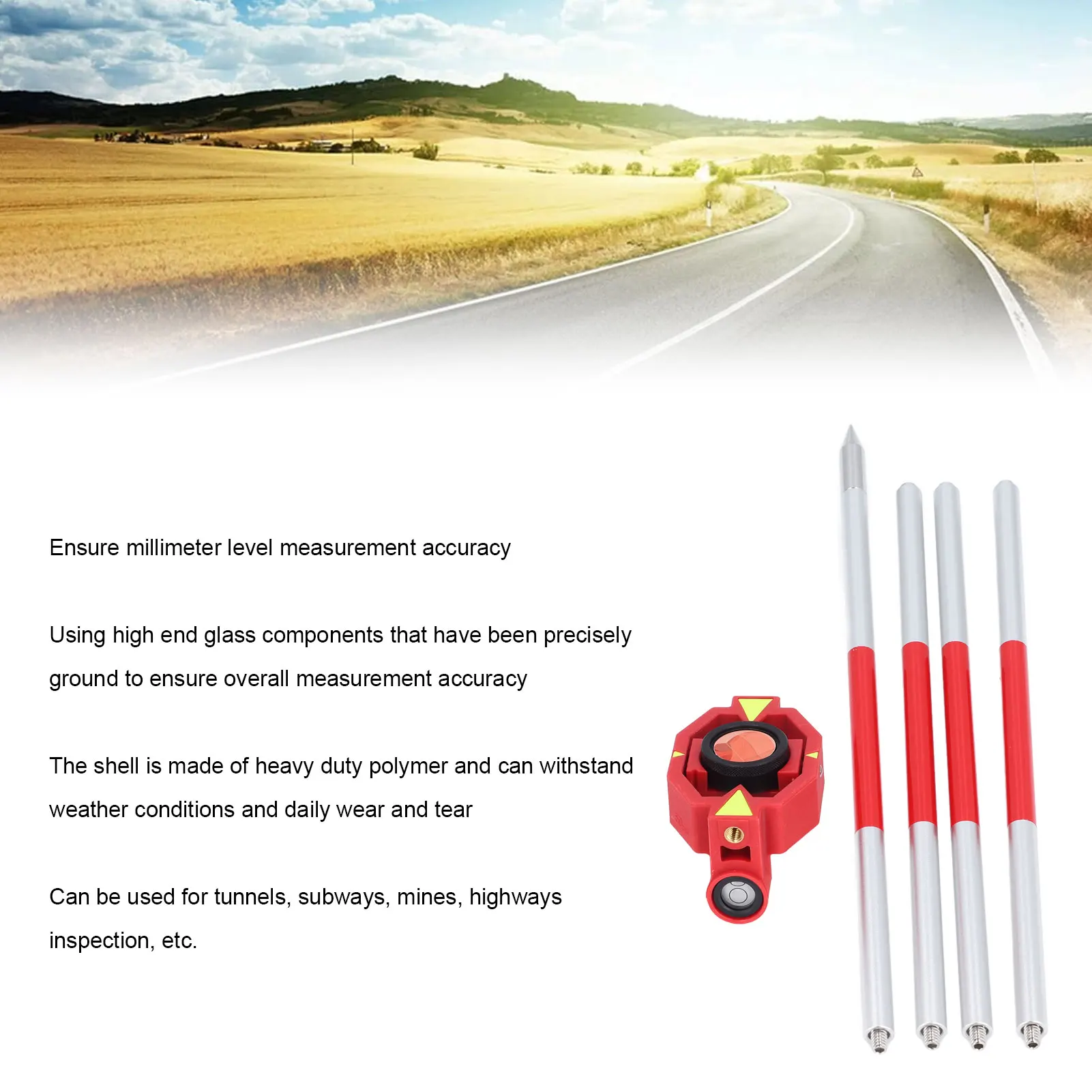 Mini prisma per indagine Stazione totale Mini prisma + guscio ABS costante da 87,5 mm Vetro ottico K9 alto con 4 poli per ferrovie