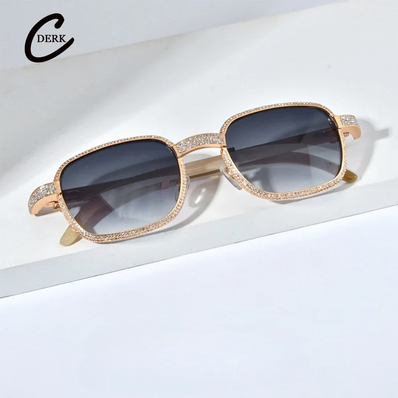 Fashionable White Diamond Horn Sunglasses High Quality Natural Black Horn Leg Square Progressive Color Shades for Men and Women