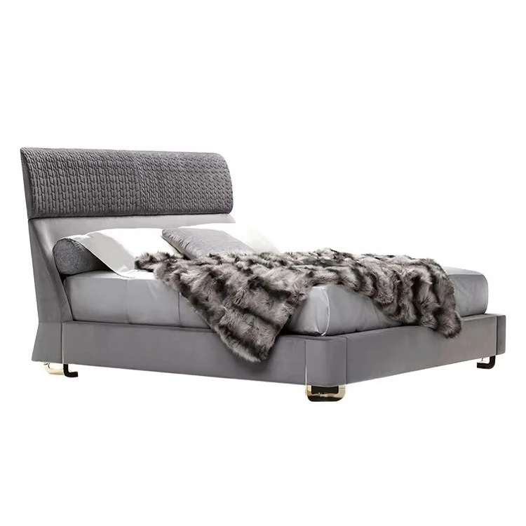 yp-China Factory Professional Designs Ottoman Imported Bed Grey Velvet Fabric Wooden Frame for Office and Hotels-