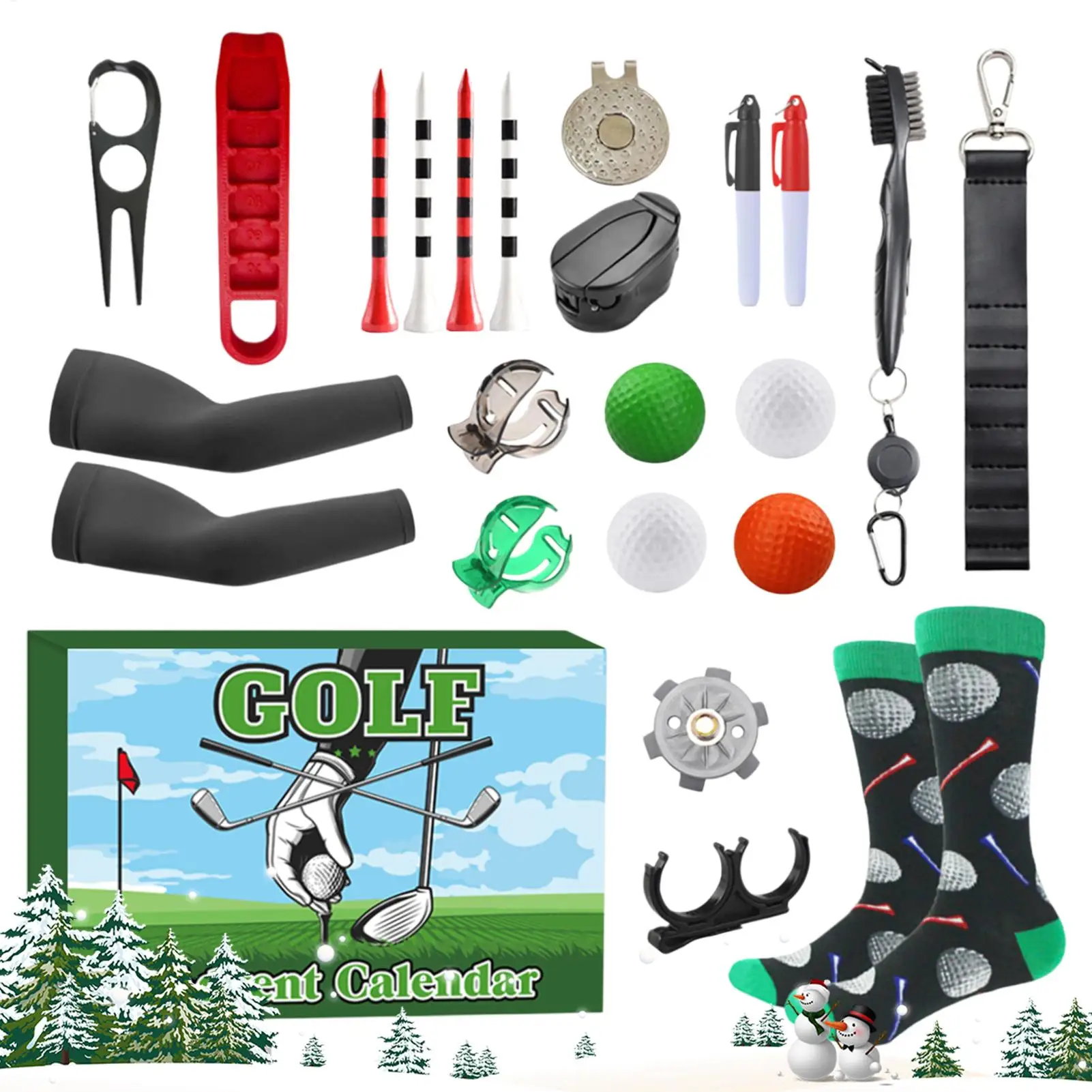 24-Tage-Golf-Adventskalender, Countdown-Set mit Markern, T-Shirts, Bällen für Golf-Enthusiasten, Weihnachtsgeschenk, Sportfan-Strumpffüller