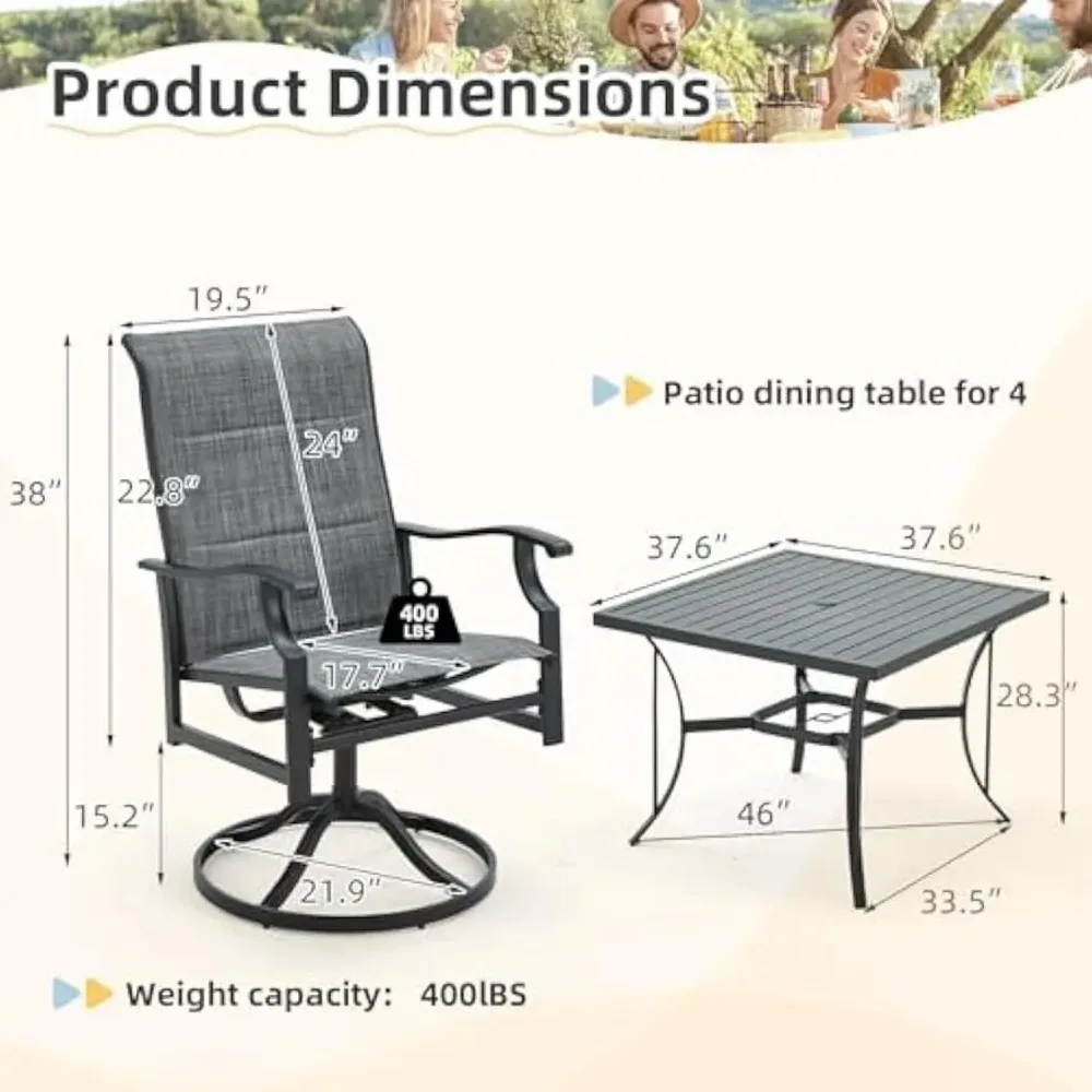 Outdoor Grand Dining Set patio chairs set of 4 Outdoor Patio Table and Chairs 5 Pieces with Swivel Patio Chairs, Metal Table