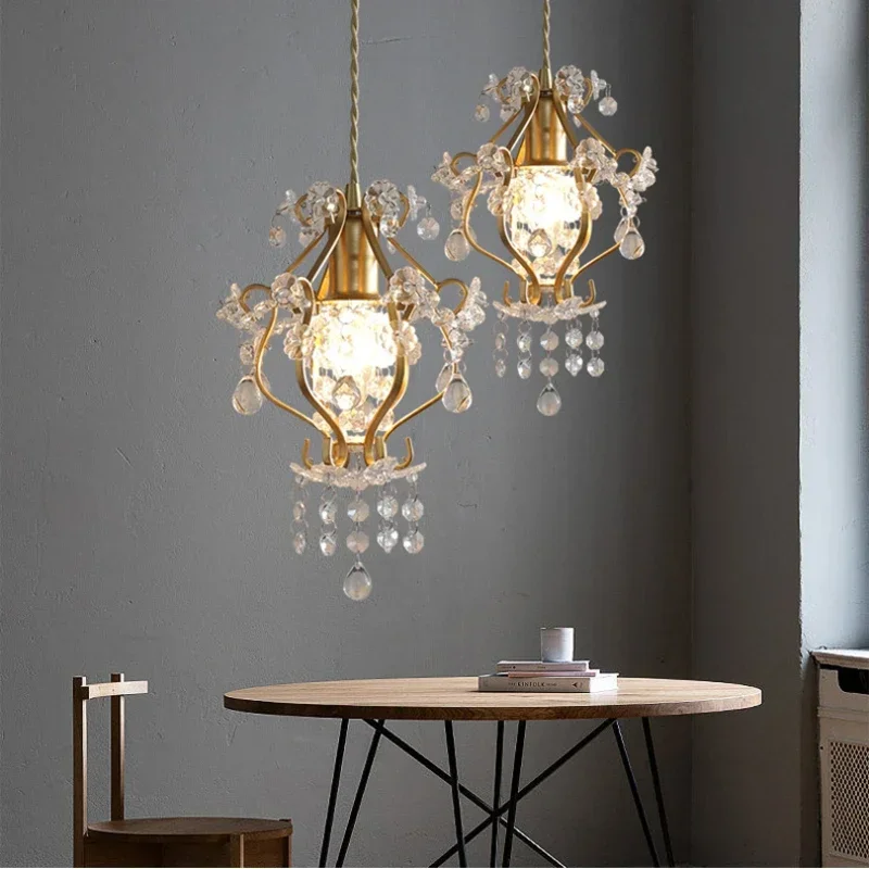 LED Luxury Crystal Pendant Lamp Vintage Gold Living Room Hanging Lamp Dining Room Access Lobby Balcony Home Decor Chandelier