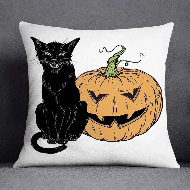 

Vintage Dark Gothic Black Cat Throw Pillow Cushion Cover Witch Moon Pumpkin Case Home Sofa Decor Autumn Party Gift Peach Skin