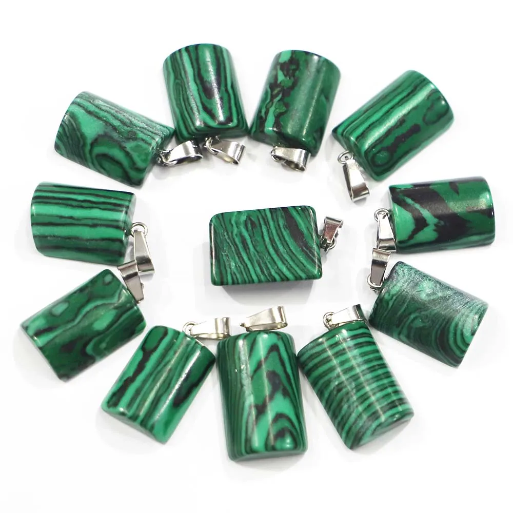 

Natural Stone Malachite Semi Cylindrical Necklace Pendants Crystal Agate Reiki Charms Jewelry Making Accessories Wholesale 30Pcs