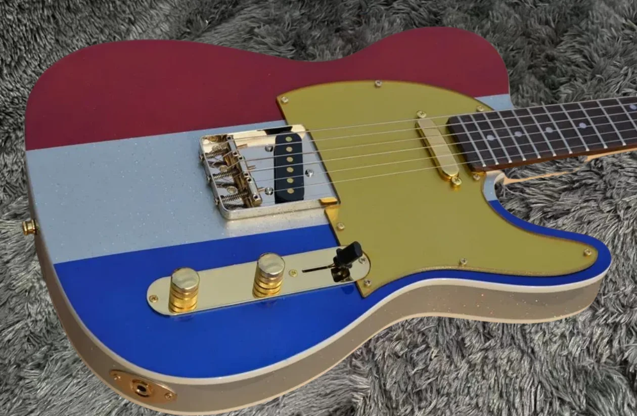 شحن مجاني باك أوين طبعة محدودة 1996 كبير لامع أحمر أبيض أزرق جيتار كهربائي موالفات ذهبية عتيقة ، صورة ذهبية #1