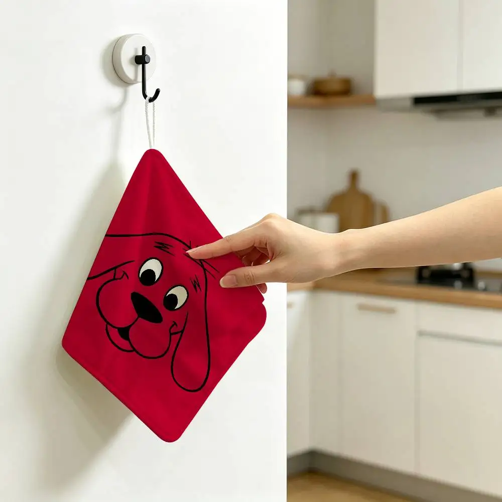 Cartoon Clifford the Big Red Dog Hanging Kitchen Towel, Polyester Cotton Material, Wear Resistant Hand Wiping Towel for Home view 3