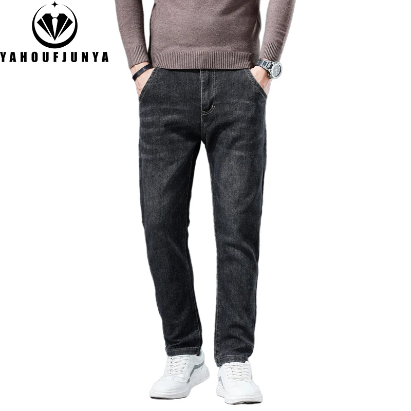 

New Men Spring Solid Color Cotton Slim Fit Thin Jeans Men Autumn Straight Casual Fashion Classic Outdoors Comfortable Jeans Male