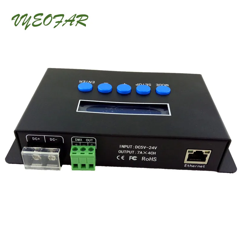 BinColor BC-204 Artnet Eternet to SPI/DMX Pixel Light Controller DC5-24V 4 Channels Output For 2811 2812 2801 IC Use LCD Display