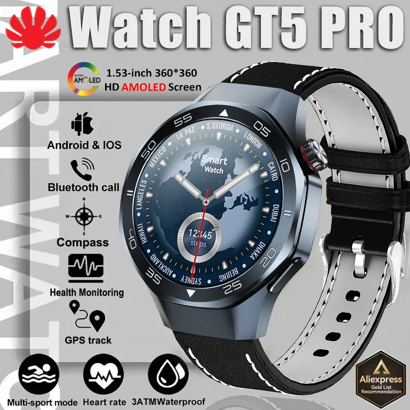 

2025 For Android iOS Watch GT5pro Smart Watch GPS 6-star Positioning Run RIDE Fitness Tracer Sports Tracker 3ATM BT call watches