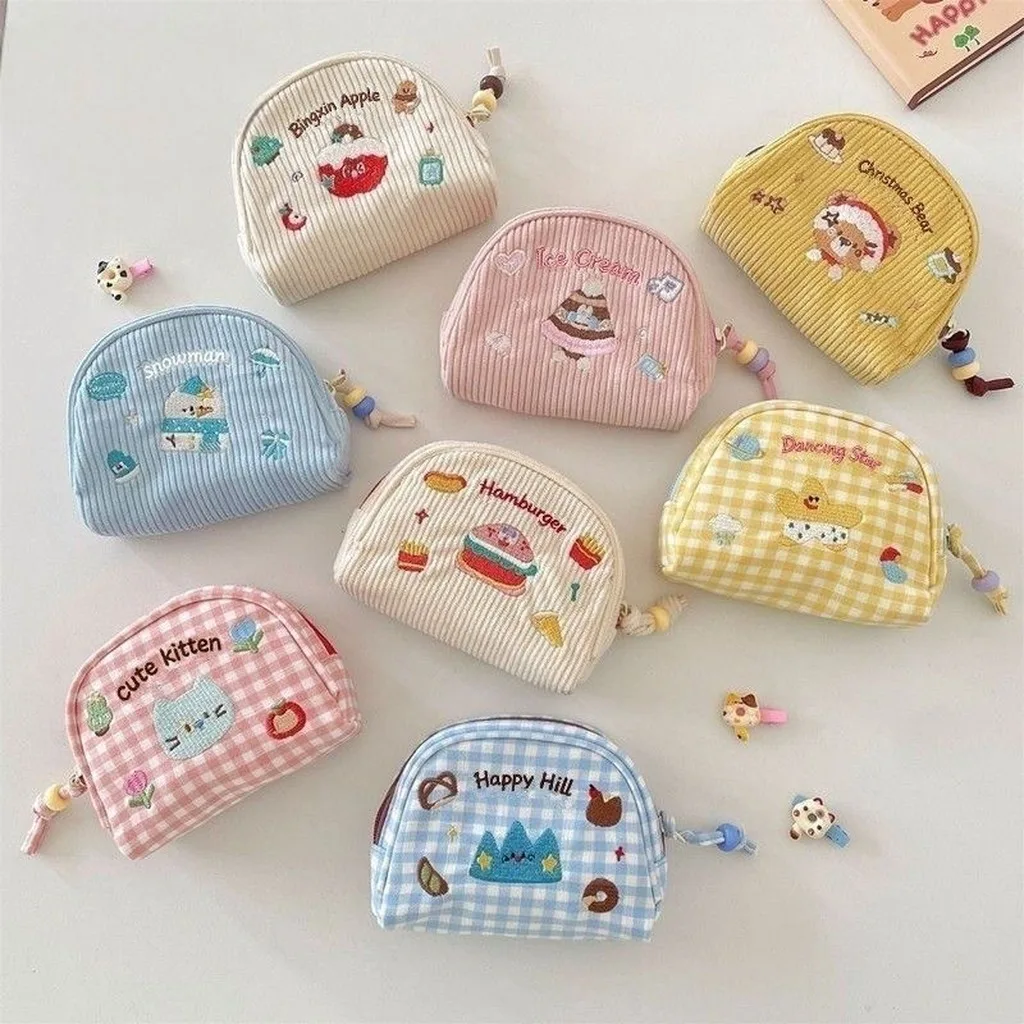 Card Pouch Cute Cotton Cosmetic Bag Zipper Storage Bag Shape Small Storage Pouch For Travel Makeup Organization Small Personal