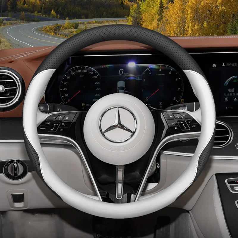 For Mercedes-Benz E C Class C260L E300L GLC300 A200 GLB GLA Universal Car Steering Wheel Cover Circular Type Accessories Leather