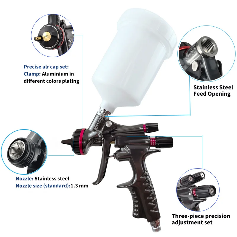 2026 Hot Sale Premium Spray J-15 Newly Designed High Atomisation Effect High Transfer Efficiency Automotive 1.3mm Air Spray