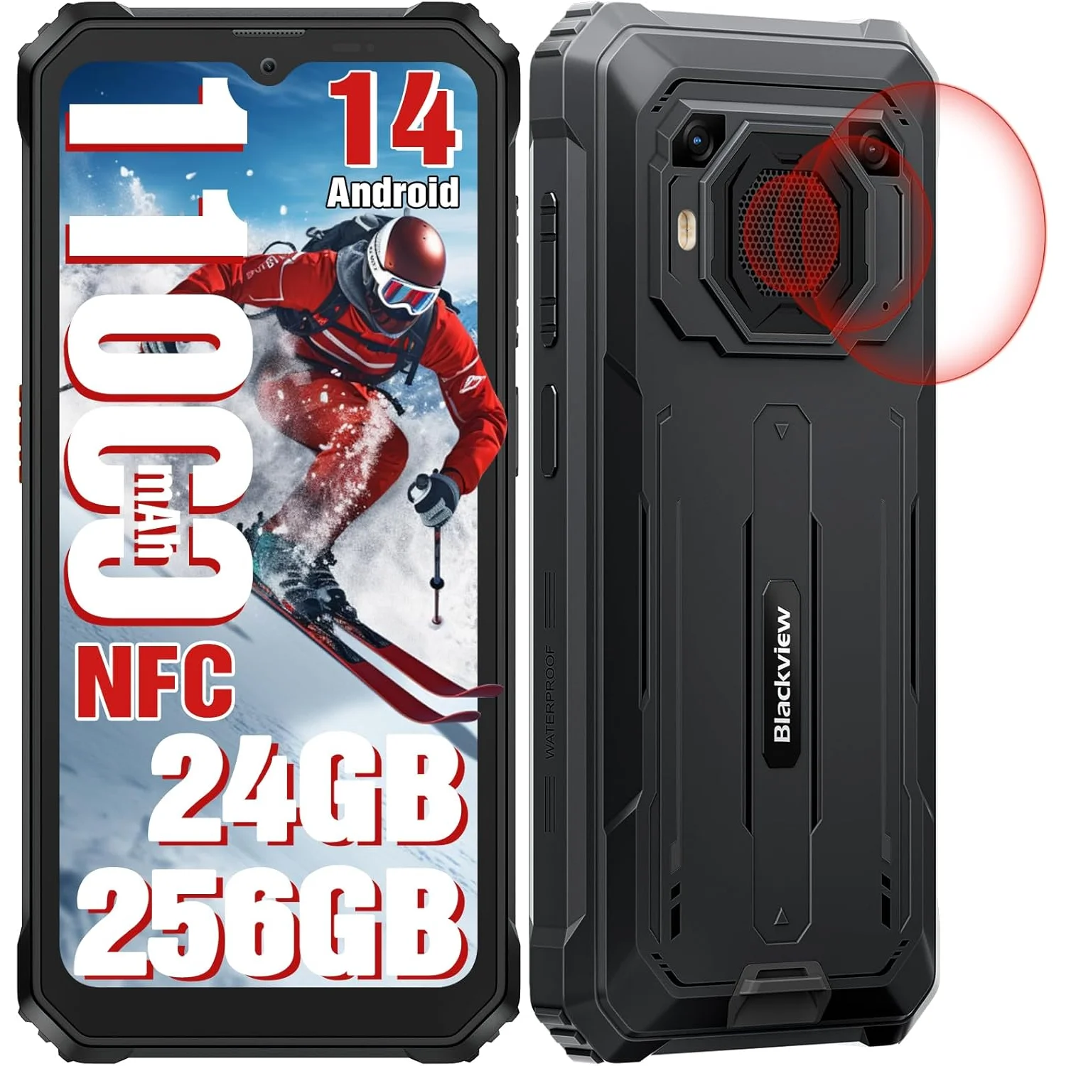 Blackview BV6200 Plus 24Go(8+16) 256Go 11000mAh Téléphone portable, écran 6,56'' HD+, Octa Core,