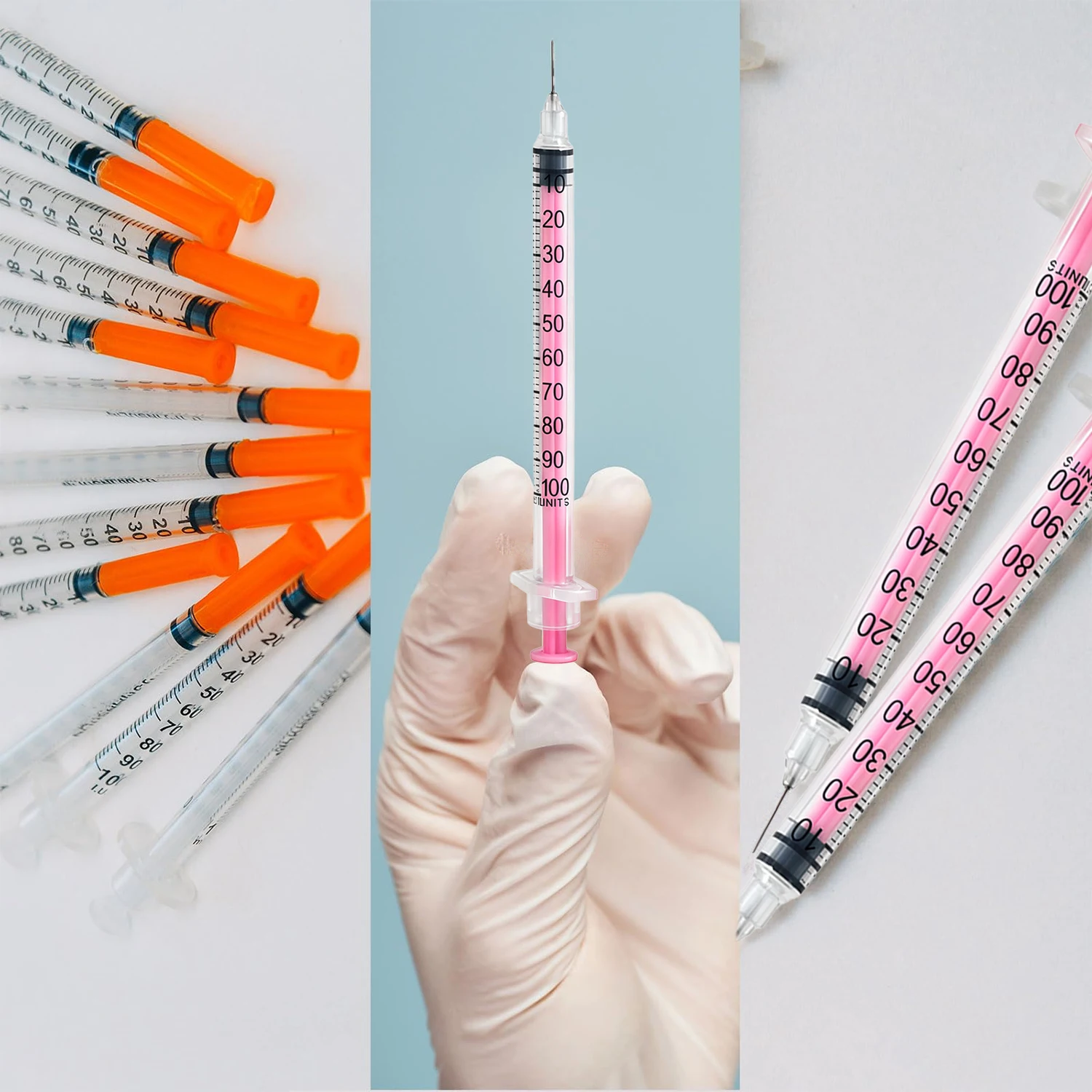 100Pcs Disposable Beauty 1ml Pink Orange Insulin Syringe Needle 8mm EO Gas Sterilized in Blister Pack for Beauty Machine Tools