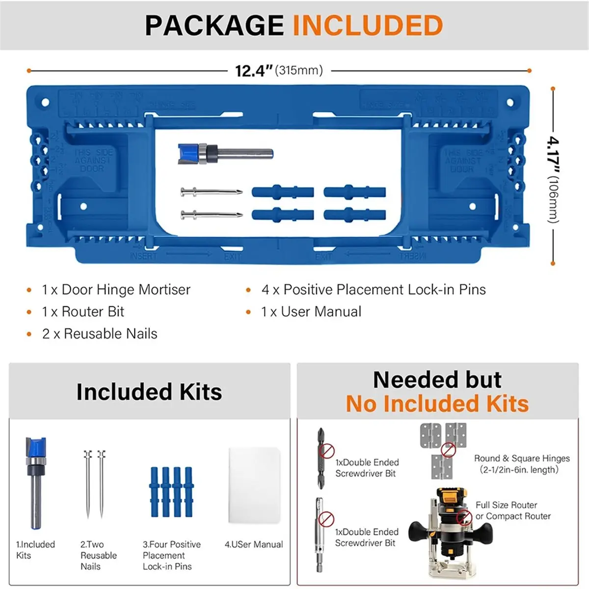 Door Hinge Jig, Adjustable Door Hinge Template for 8 Hinge Sizes 2-1/2