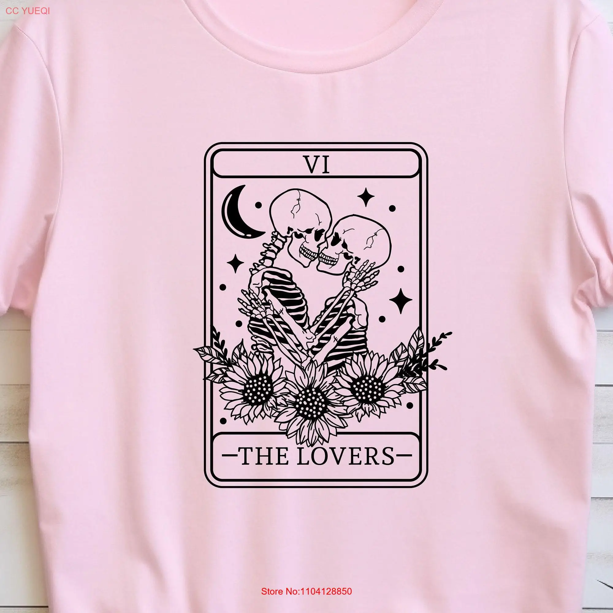 VI Lovers T Shirt Tarot Card Valentines Day Cozy Weather Skeleton Love long or short sleeves