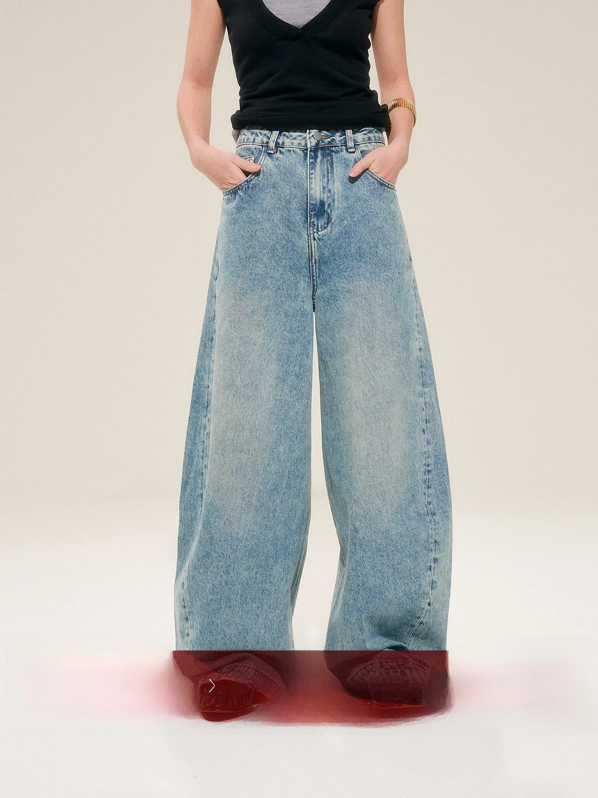 

Classic Retro Snowflake Wash High Waist Loose Wide Leg Jeans Women's Loose Fit High Waist Cotton Denim Jeans Spring Season