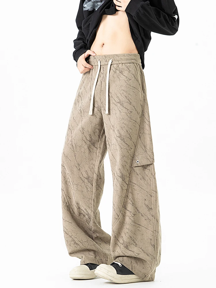 

Мужские повседневные свободные брюки прямого кроя MMOPTOP с эффектом окрашивания, драпированные, износостойкие, дышащие, для осени и зимы