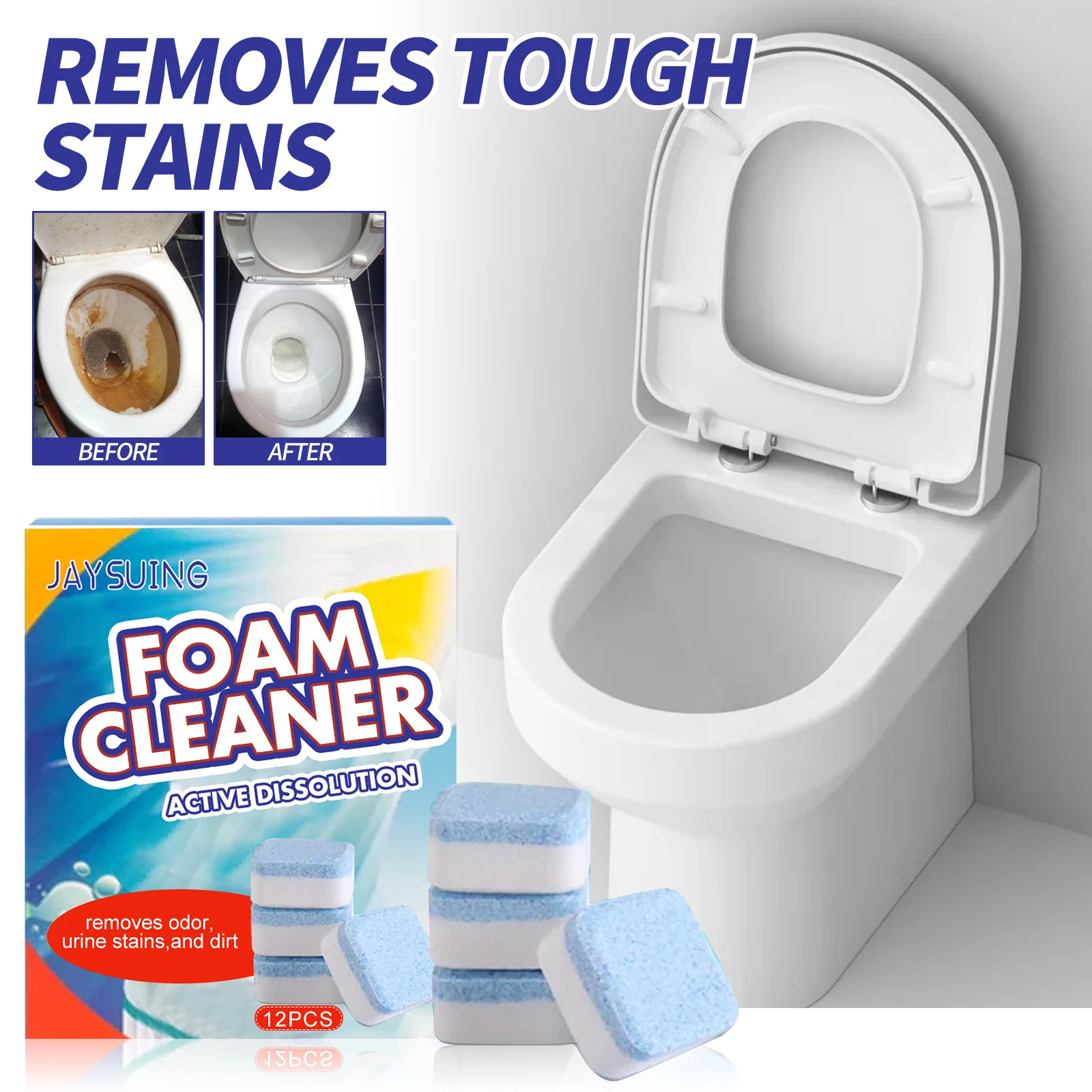 Jaysuing 12 automatic Toilet cleaner tablets per box Automatic Toilet Cleaner with bleach Durable toilet tank cleaner