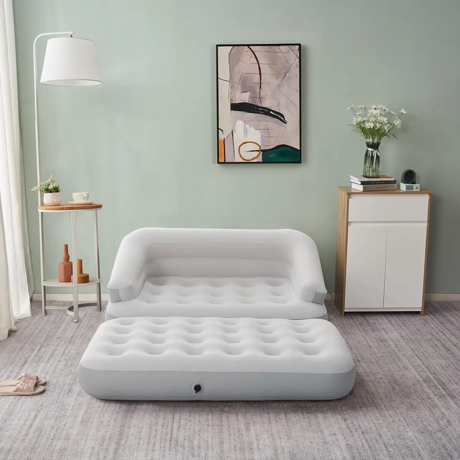 

Inflatable Couch Flocked Air Sofa Bed, Blow Up Sofa for Camping, Gray