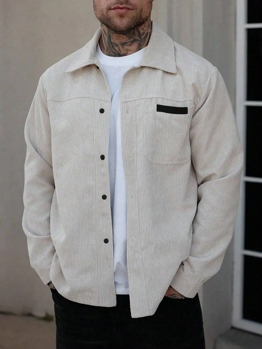 Men's Corduroy Shirt Jacket with Front Buttons and Chest Pocket, Casual Long Sleeve Overshirt for Autumn Winter