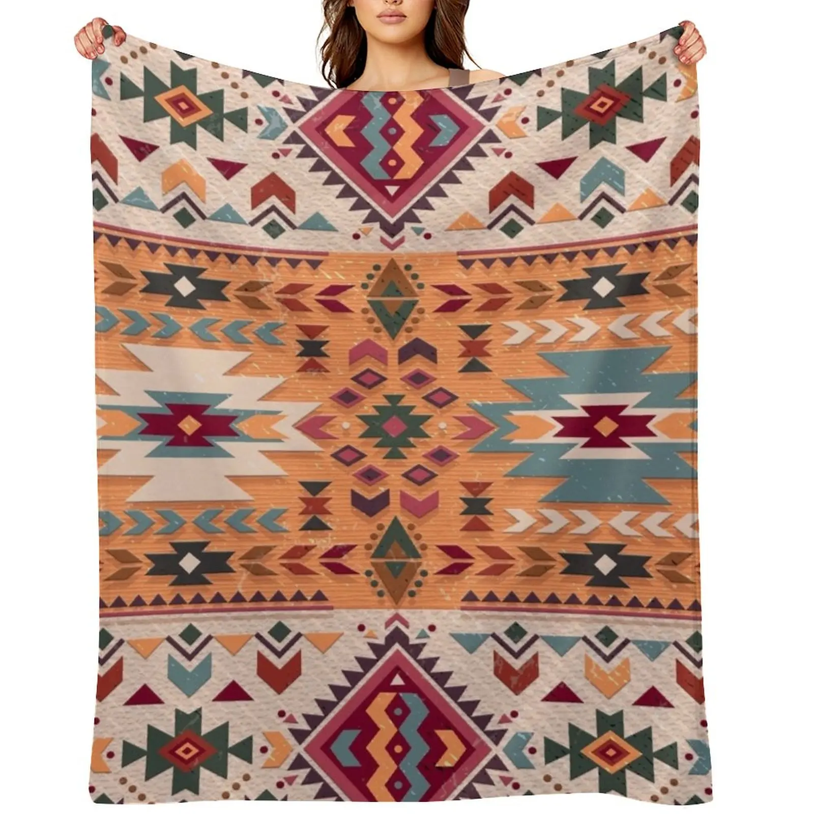 

Navajo Design Throw Blanket Picnic valentine gift ideas Designers Flannel Fabric Blankets