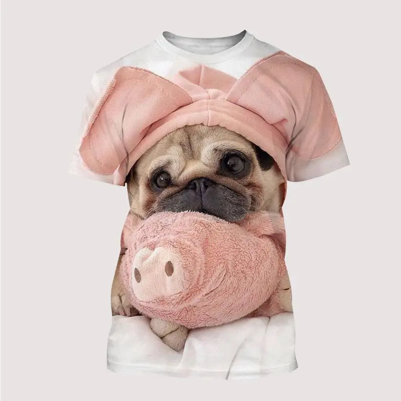 New Men\'s Ladies Kids T-shirts Funny Pug 3d Printed Cute Animals Short Sleeves Summer Breathable Lightweight Sports Tops