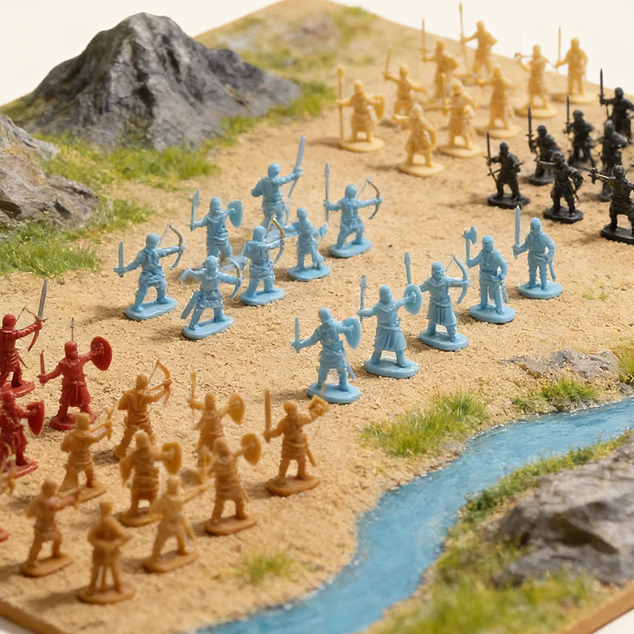 50pcs Medieval European Soldier Models 1:72 Scale Mini Plastic Figures with Detachable Cold Weapons Desktop Ornaments