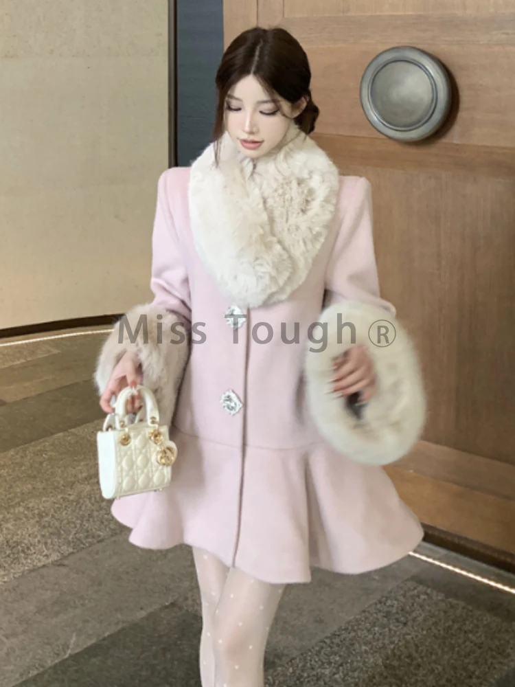 Winter France Elegant Loose Long Sleeve Coat Women High Street Chic Lint Thin Solid Long Overcoat Fashion Retro O Neck Coat New