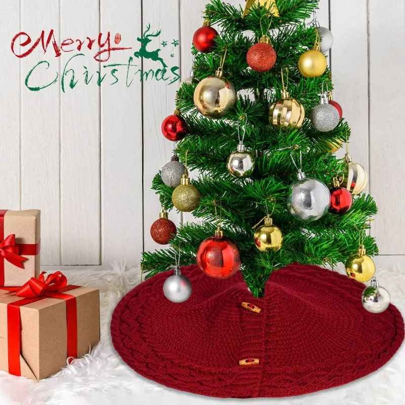 Christmas Knitted Tree Skirt Milk White Red Knitted Christmas Atmosphere Apron Christmas Tree Decorations Accessories