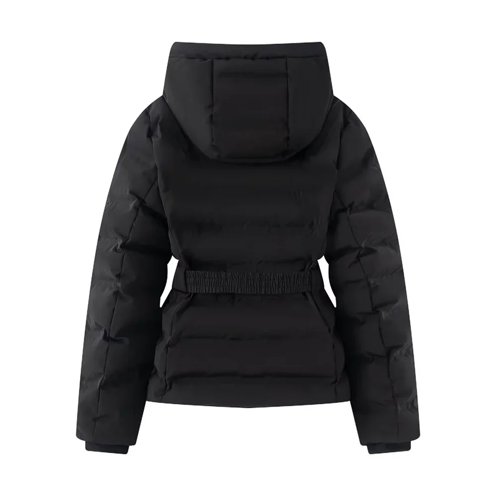 Nueva Chaqueta gruesa de algodón impermeable a prueba de viento con capucha ajustada abrigo corto de invierno para mujer cintura elástica