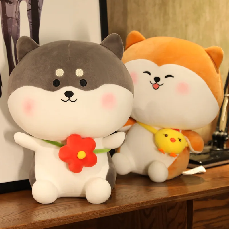 

23cm Kawaii Bubble Flower Plush Toy Shiba Inu Stuffed Animal Plushie Doll Chick Husky Boba Plush Birthday Gift Lovely Dog Pillow