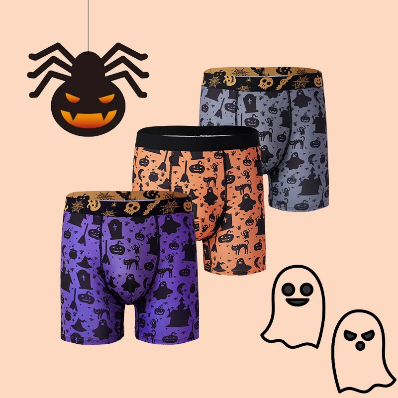 

3-Pack Halloween Men's Boxer Shorts - Funny All Over Print, Mid Rise Breathable Underwear with Spooky Comical Designs P77 509072