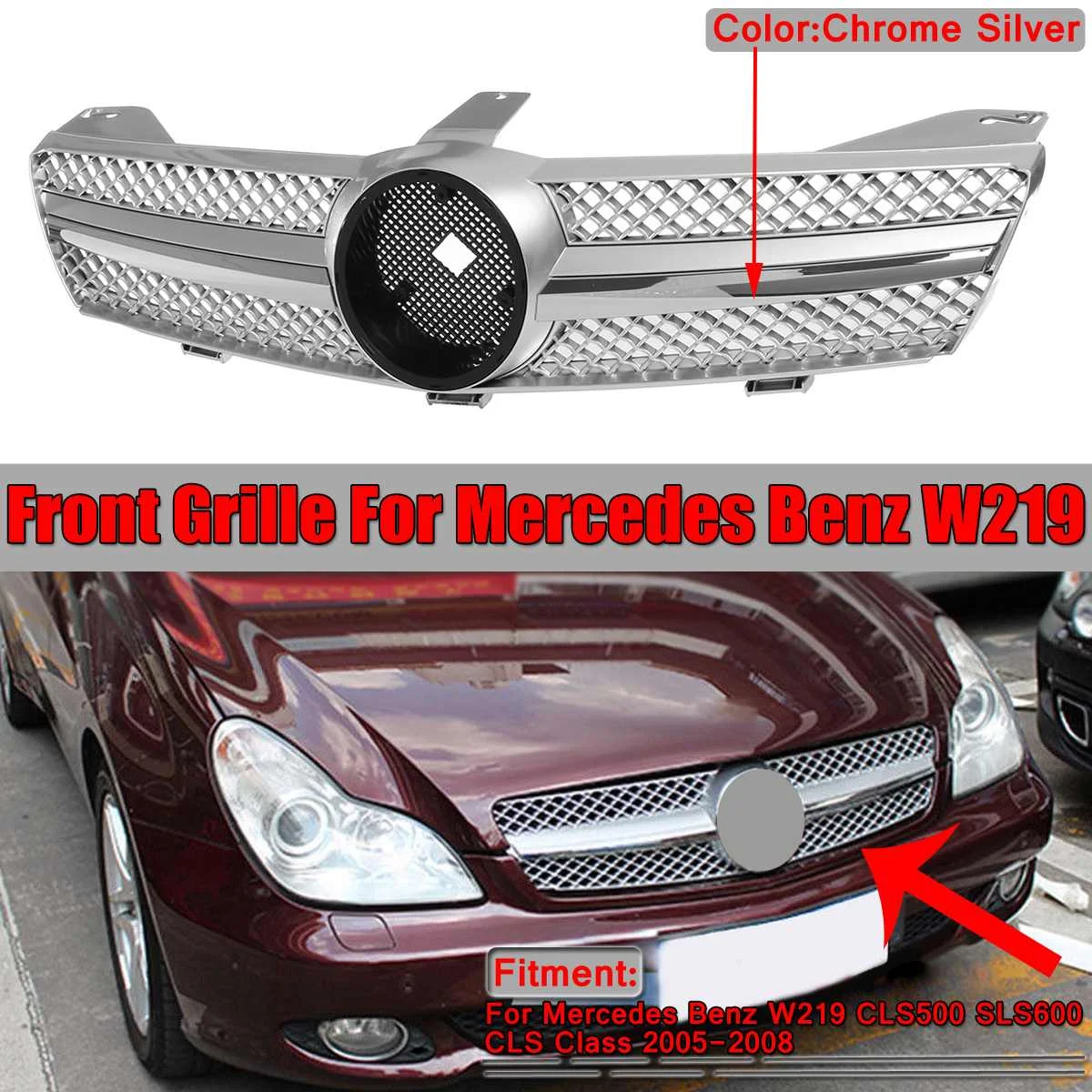 New Car Front Bumper Grill Grille Cover Black/ Chrome For Mercedes For Benz W219 CLS500 SLS600 CLS-Class 2005-2008 Racing Grills