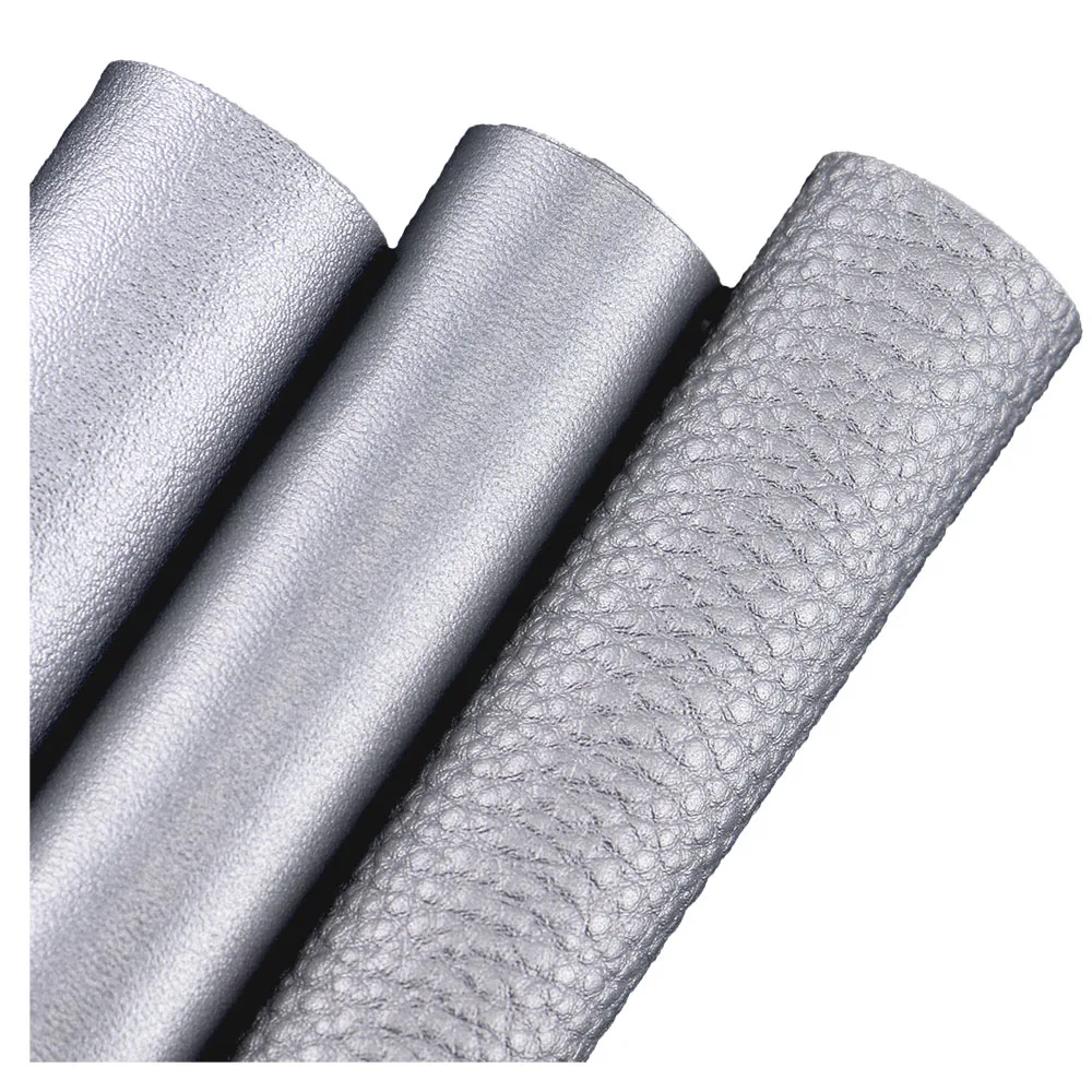 Plain Solid Silver Litchi Weave Diamond Textured Smooth Soft Faux Synthetic Leather Fabric For Wedding DIY Craft MH007