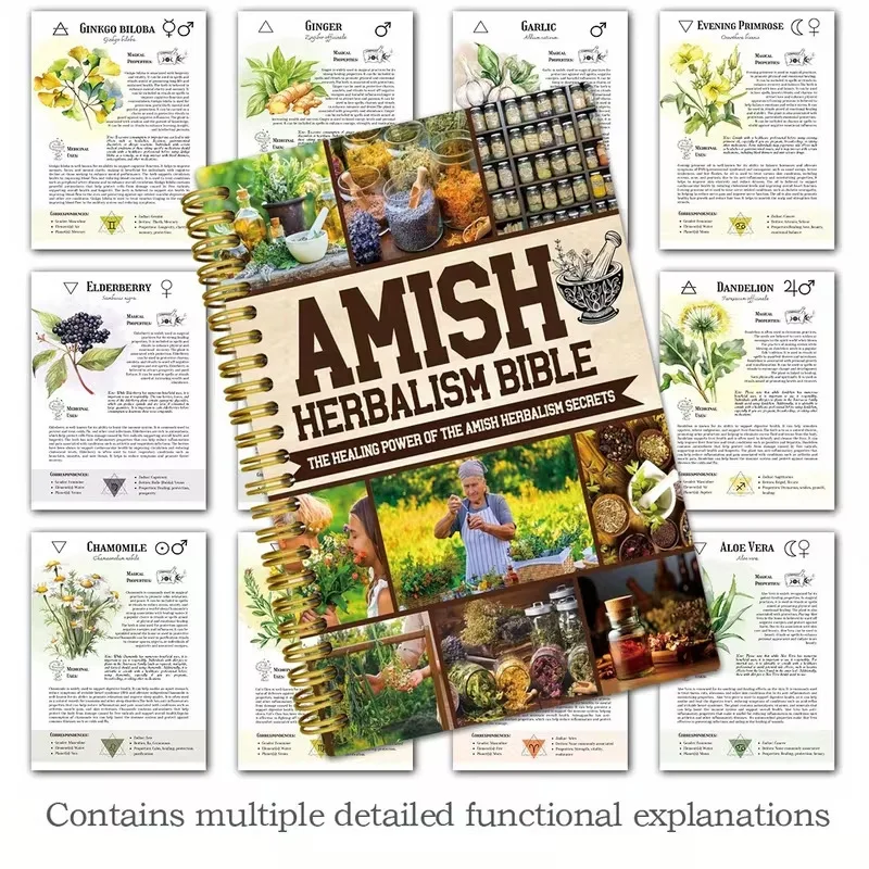 

A5 Herbal Learning Program Handbook with botanical illustrations, therapeutic properties, magical uses, and correspondence