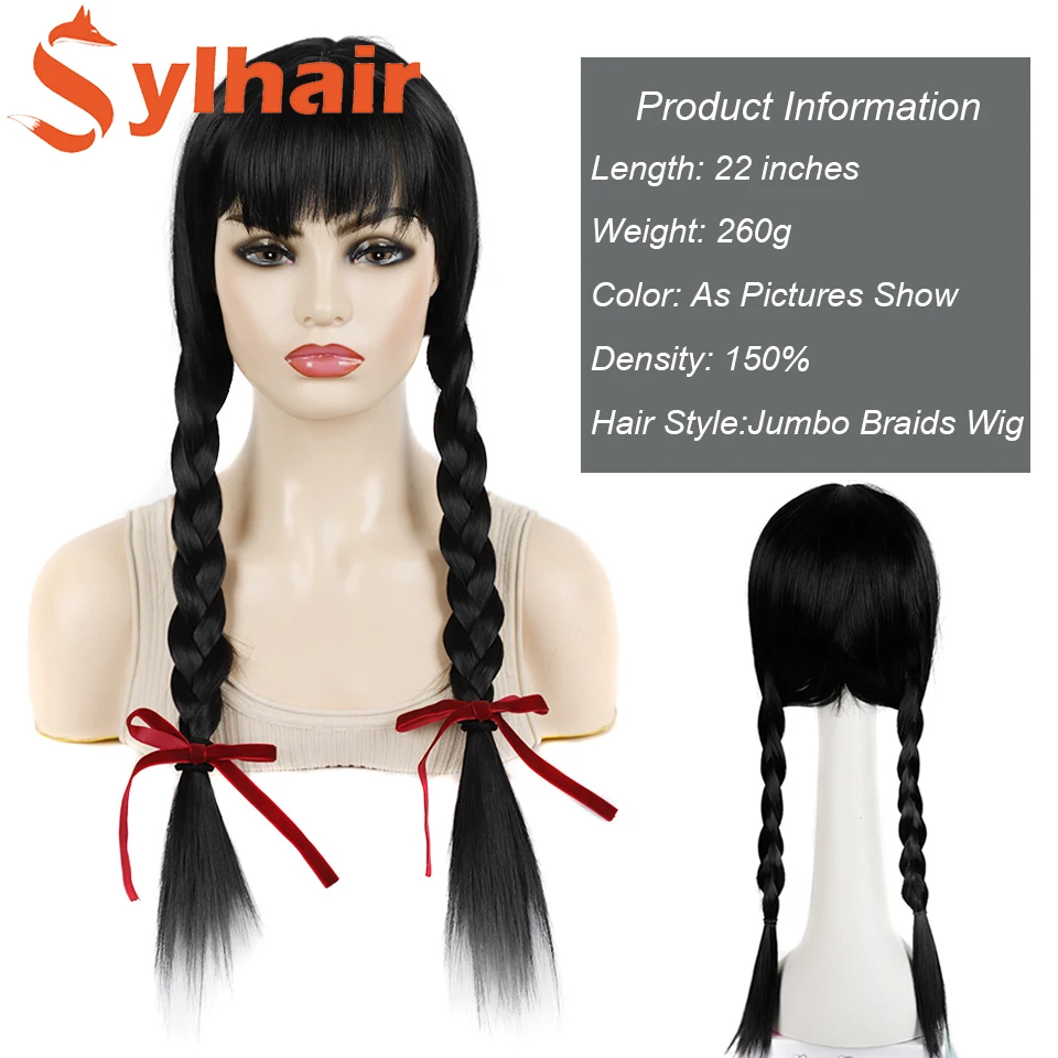 22 Inch Jumbo Box Braids Wig Brown Double Box Braided Wig with Bangs Long Natural Fake Hair Lolita Cosplay Wigs For Black Women