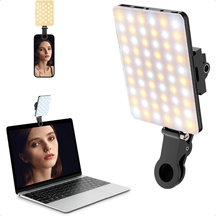 

Selfie Light Portable 60 LED Rechargeable Video Conference Fill with Front Back Clip and Adjusted odes for Phone iPhone IPad Ca