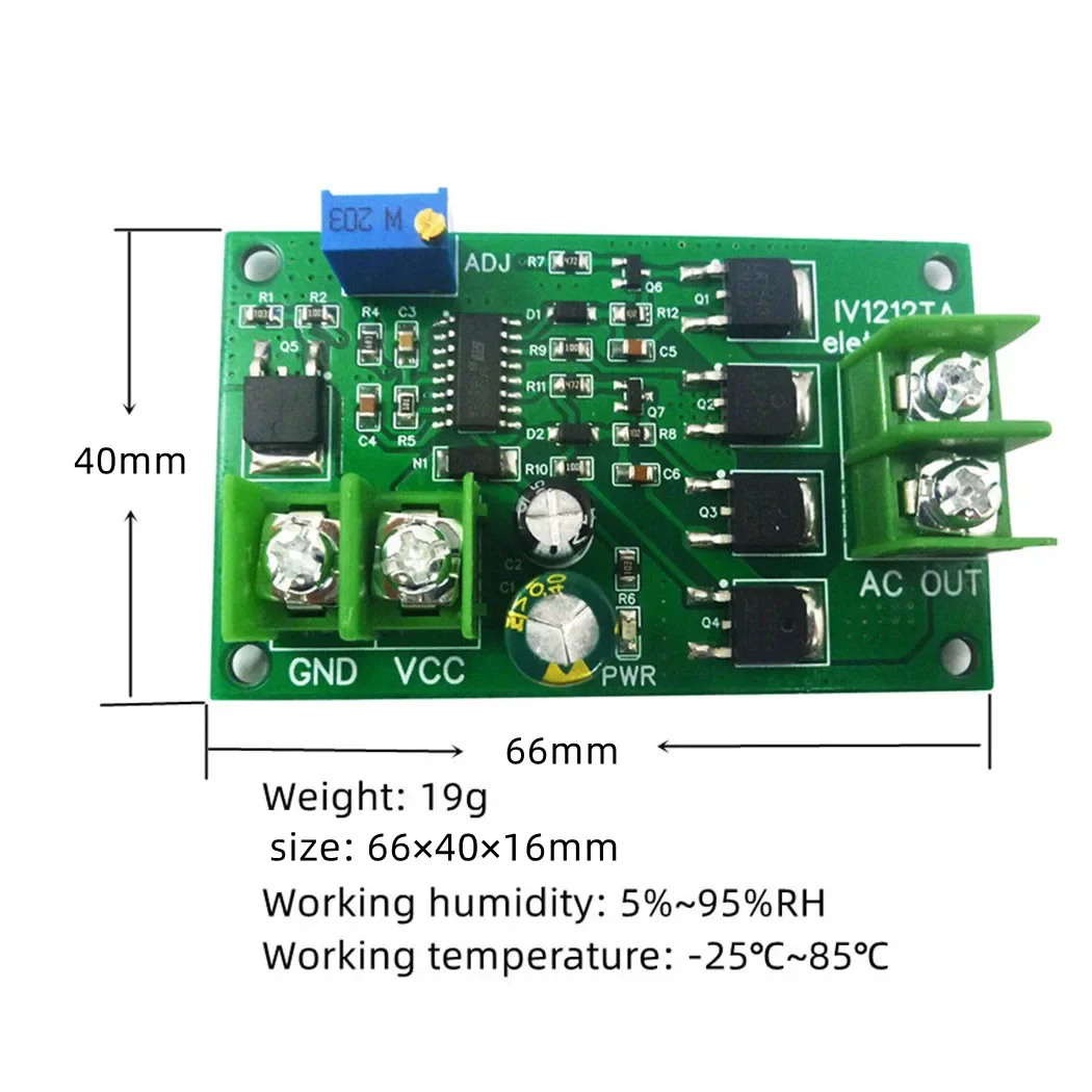 DC 8-15V to AC12V Square Wave Inverter Module 50Hz Adjustable Anti-reverse Protection 10A Max 100W-200W DC-AC Converter