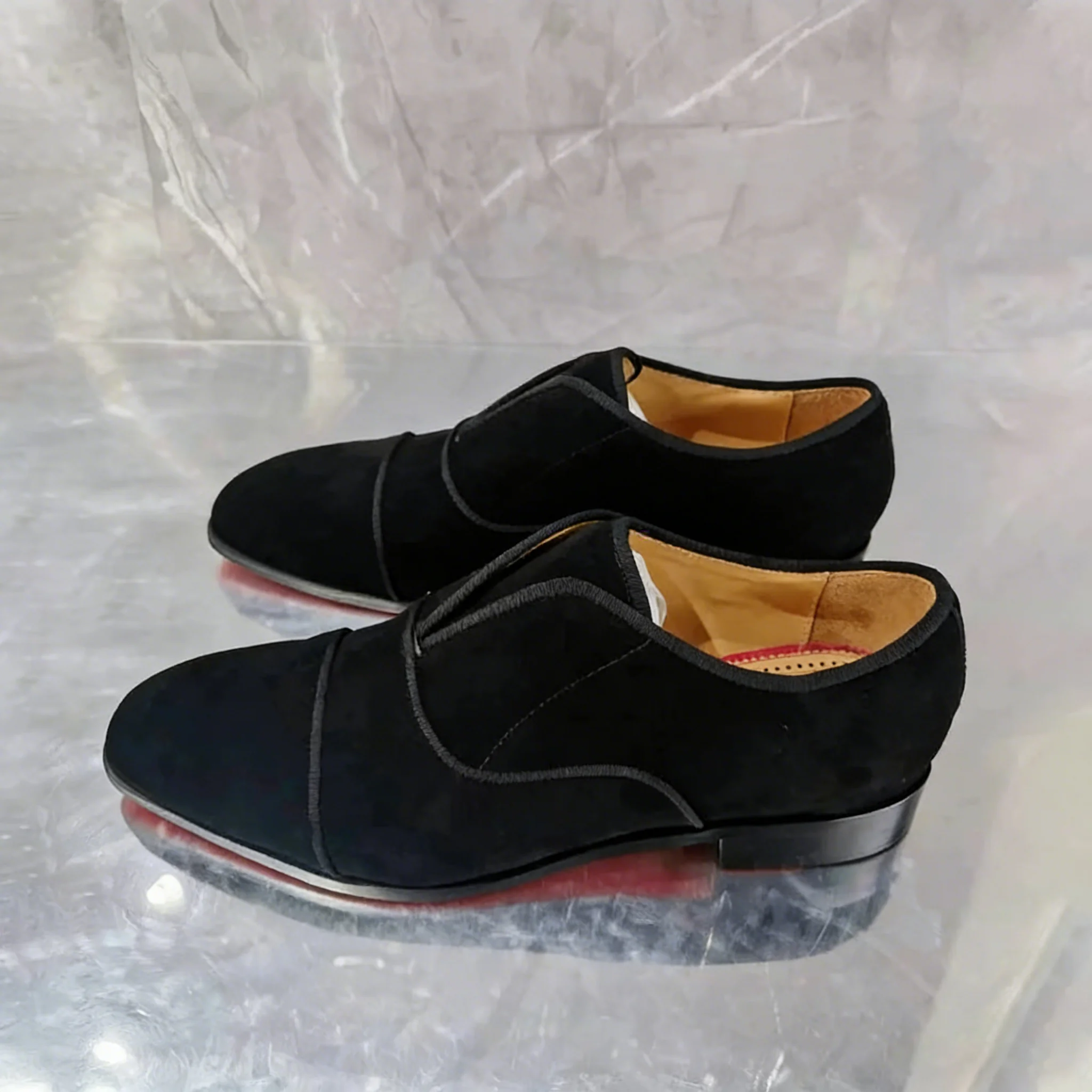 Men's Black Suede Loafers Square Toe Slip-On