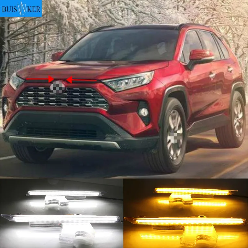 

For Toyota RAV 4 2019 2020 RAV4 DRL Yellow Turn signal Lamp Waterproof ABS Cover LED Daytime Running Lights
