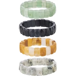 1pc creative overbearing punk Gothic retro natural stone crystal Obsidian tiger eye Rectangular hand row for women and men