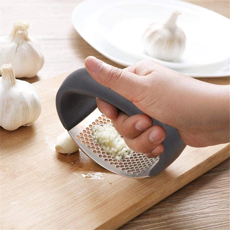 Stainless Steel Garlic Press, Premium Garlic Crusher, Innovative Arc Shape Design, Kitchen Gadget Tool for Garlic and Ginger