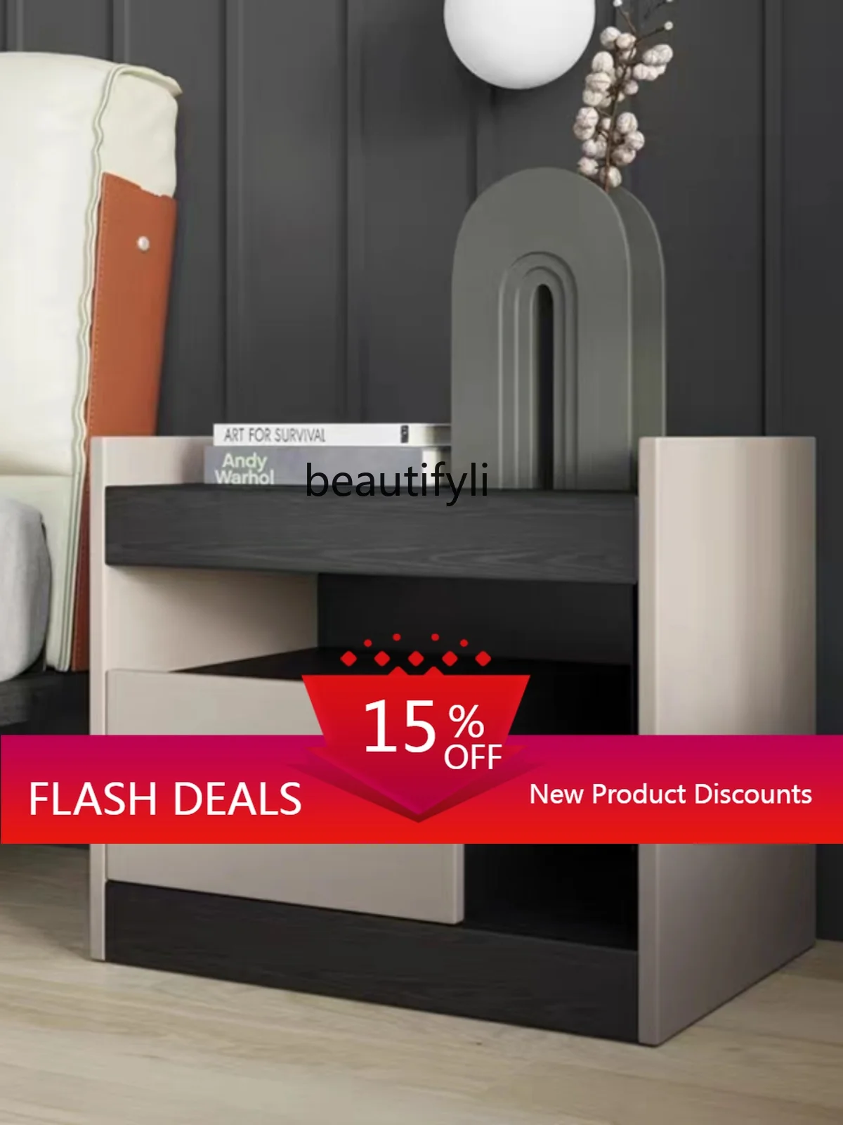 طاولة بجانب السرير بتصميم إيطالي بسيط وخزانة بجانب السرير مصنوعة من الخشب الصلب لغرفة النوم