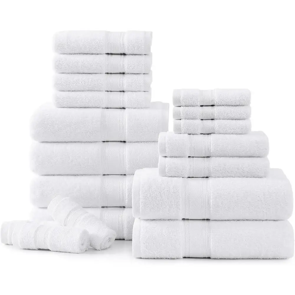 Luxury 18-Piece Bath Towel Set 100% Cotton Highly Absorbent Quick Dry Zero Twist Soft Washcloth Hand Towels Spa Quality